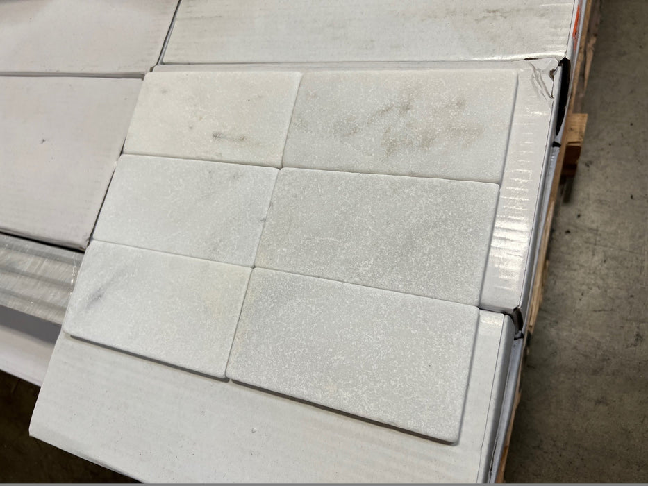 Oriental White Tumbled Marble Tile - 3" x 6" x 3/8"