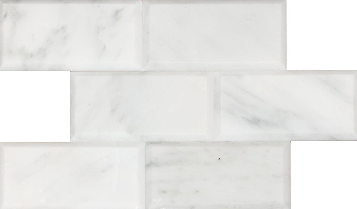 Full Tile Sample - Oriental White Beveled Marble Tile - 3" x 6" x 3/8" Polished