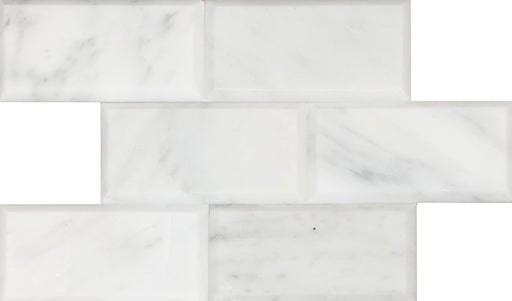 Full Tile Sample - Oriental White Beveled Marble Tile - 4" x 12" x 3/8" Honed