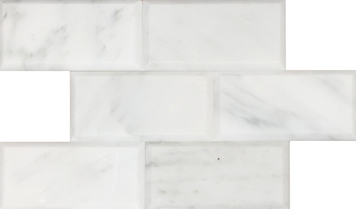 Full Tile Sample - Oriental White Beveled Marble Tile - 3" x 6" x 3/8" Honed