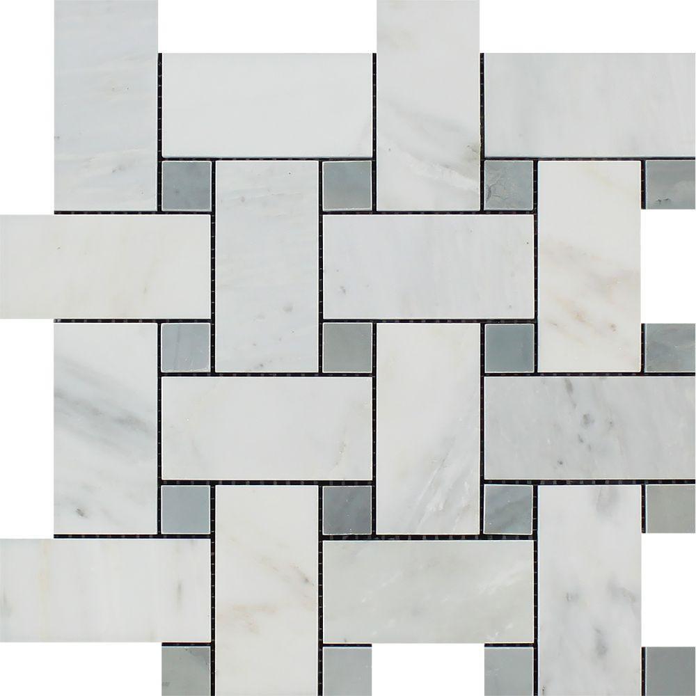Oriental White Marble Mosaic - Large Basket Weave with Gray Dots 