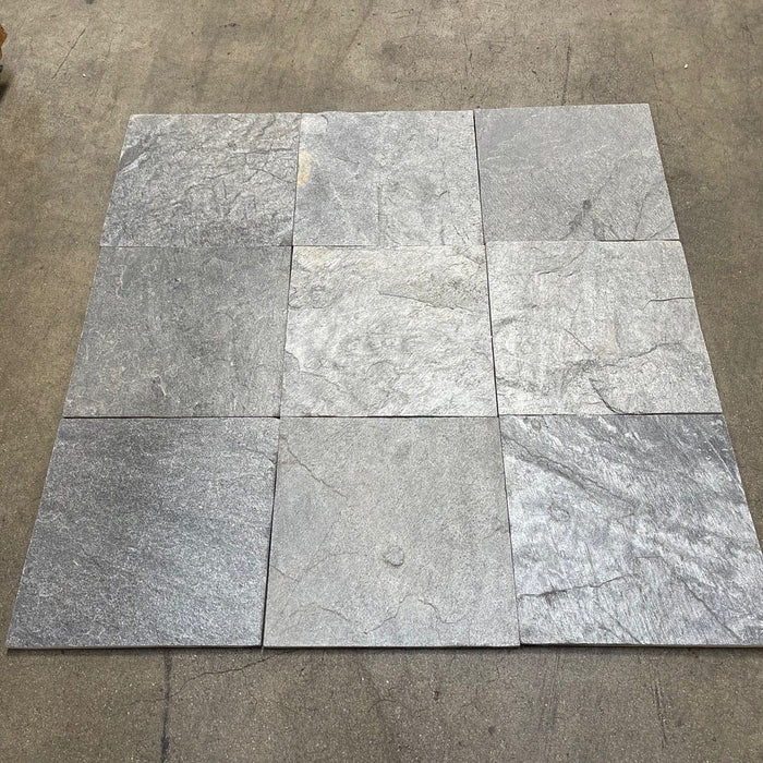 Ostrich Grey Slate Tile - 12" x 12" x 3/8" - 1/2" Natural Cleft Fac with Gauged Back
