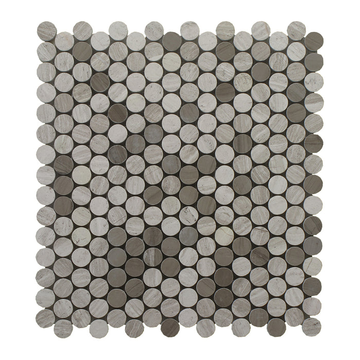 Full Sheet Sample - Oyster Grey with Athens Grey Penny Round Marble Mosaic - 3/4" x 3/4" x 3/8" Polished