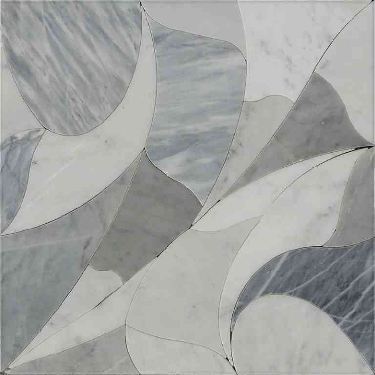 Full Sheet Sample - Skalini Line Waterjet Bianco Carrara / Bardiglio Nuvolato Marble Mosaic - Picasso 4