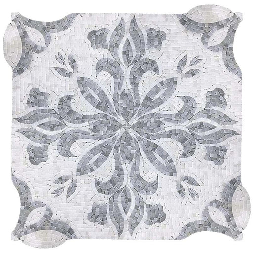Full Sheet Sample - Skalini Line Artistic Stone Paper White / Mugwort Blue Pietra Floreale 01 Marble Mosaic - 0.4" x 0.4" x 3/8" Honed
