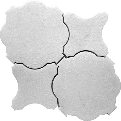 Full Sheet Sample - Skalini Line Pantheon Floreale White Natural Stone Mosaic - 6.4" x 6.4" + 5.5" x 5.5" x 3/8" Textured