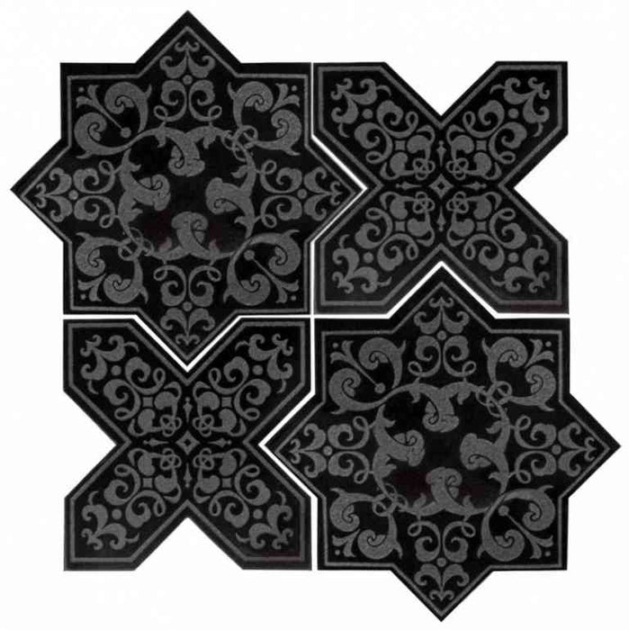 Full Sheet Sample - Skalini Line Pantheon Black Natural Stone Mosaic - 5" x 5"