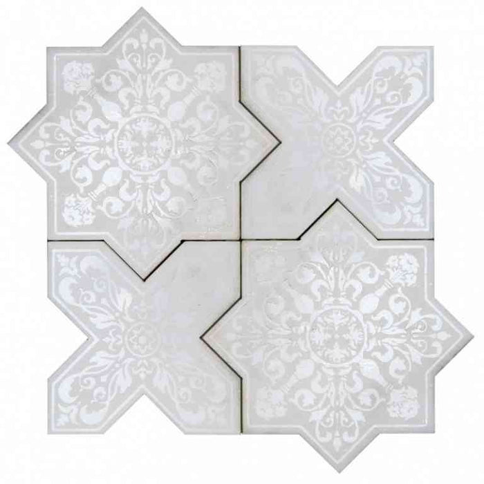 Full Sheet Sample - Skalini Line Pantheon White Natural Stone Mosaic - 5" x 5"