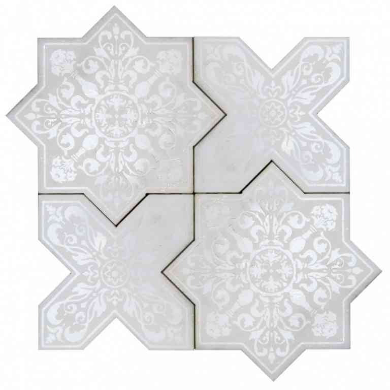 Full Sheet Sample - Skalini Line Pantheon White Natural Stone Mosaic - 5" x 5"