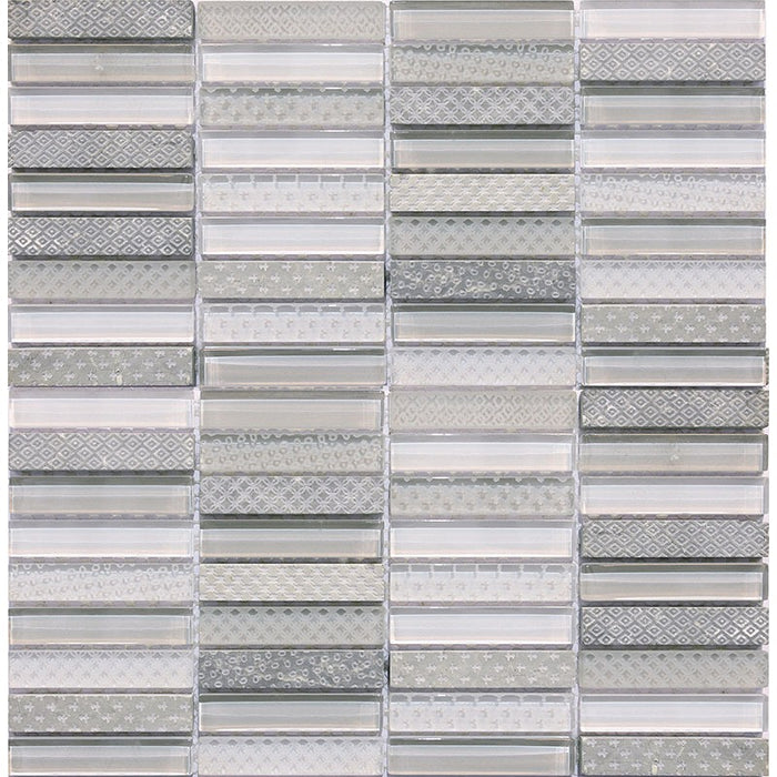 Full Sheet Sample - Skalini Line Artistic Stone Silver Grey Limestone Stone & Glass Mosaic - Purity 2