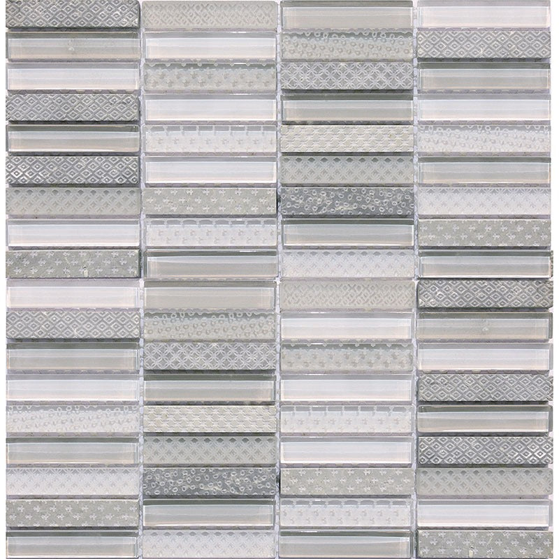 Full Sheet Sample - Skalini Line Artistic Stone Silver Grey Limestone Stone & Glass Mosaic - Purity 2