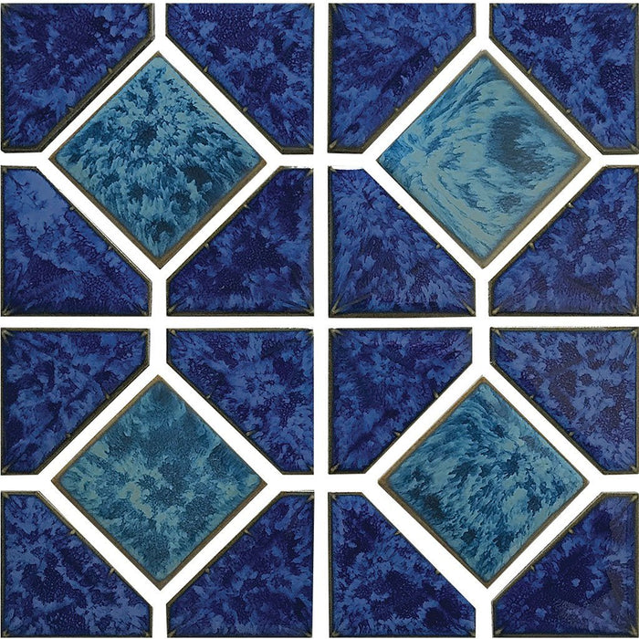 Full Sheet Sample - Aquatica Reflection Pacific Blue Akron Diamond Porcelain Mosaic - 12" x 12" Glossy