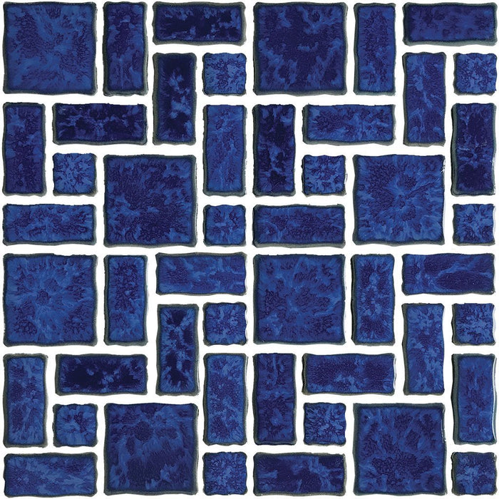 Full Sheet Sample - Aquatica Reflection Pacific Blue Random Pattern Porcelain Mosaic - 12" x 12" Glossy