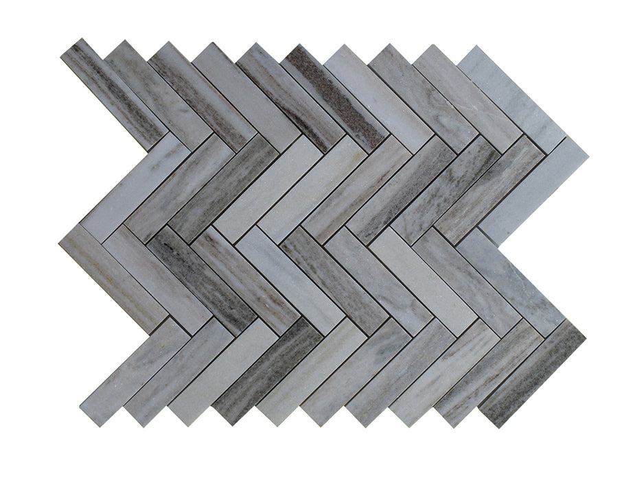 Full Sheet Sample - Palissandro Herringbone Marble Mosaic - 1" x 4" x 3/8" Polished