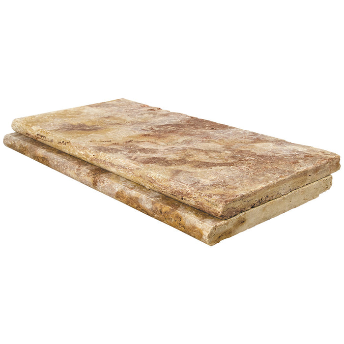 Peach Blend Tumbled Travertine Pool Coping - 16" x 24" x 1 1/4"