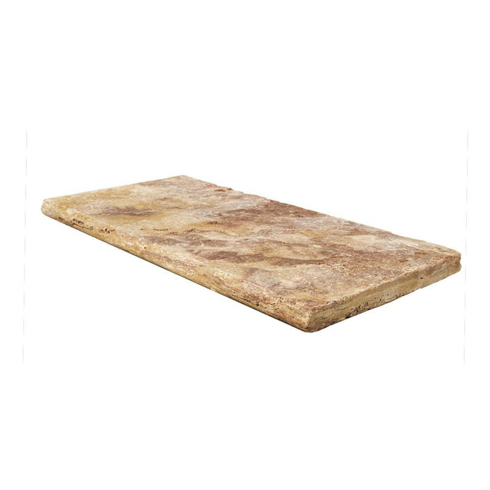 Peach Blend Tumbled Travertine Pool Coping - 12" x 24" x 1 1/4"