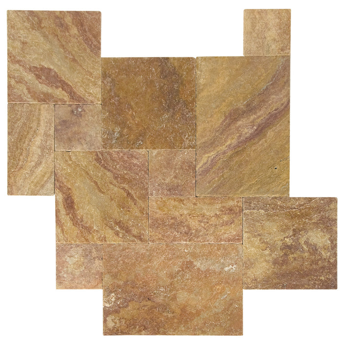 Peach Blend Tumbled Travertine Paver Versailles Pattern