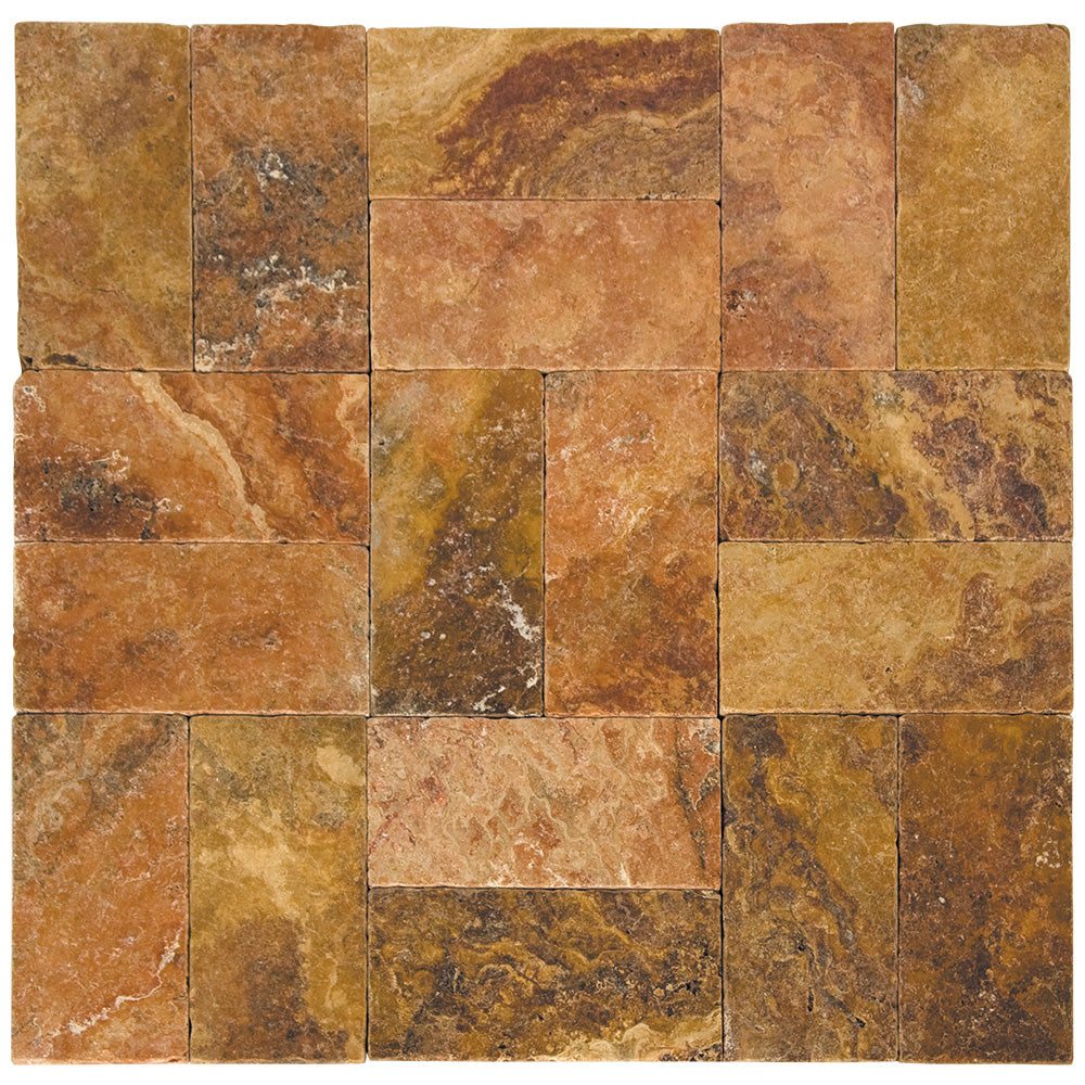 Peach Blend Chiseled & Brushed Travertine Versailles Pattern