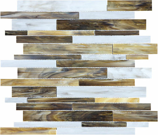 Full Sheet Sample - Baroque Peperino Deco Random Strip Glass Mosaic - 11.75" x 11.5" Glossy