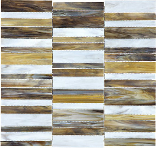 Full Sheet Sample - Baroque Peperino Deco Stacked Glass Mosaic - 11.75" x 11.5" Glossy