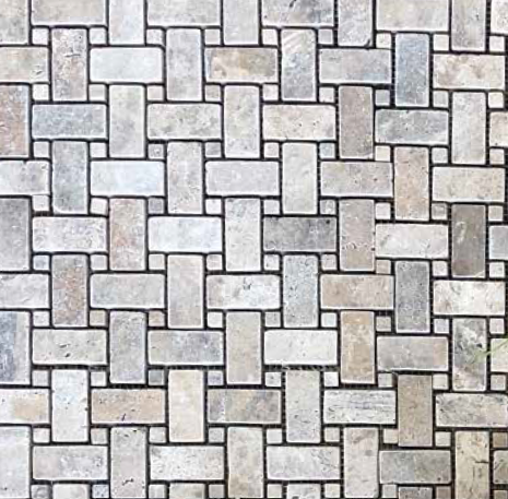 Full Sheet Sample - Palissandro Basket Weave Travertine Mosaic - 1" x 2" x 3/8" Tumbled