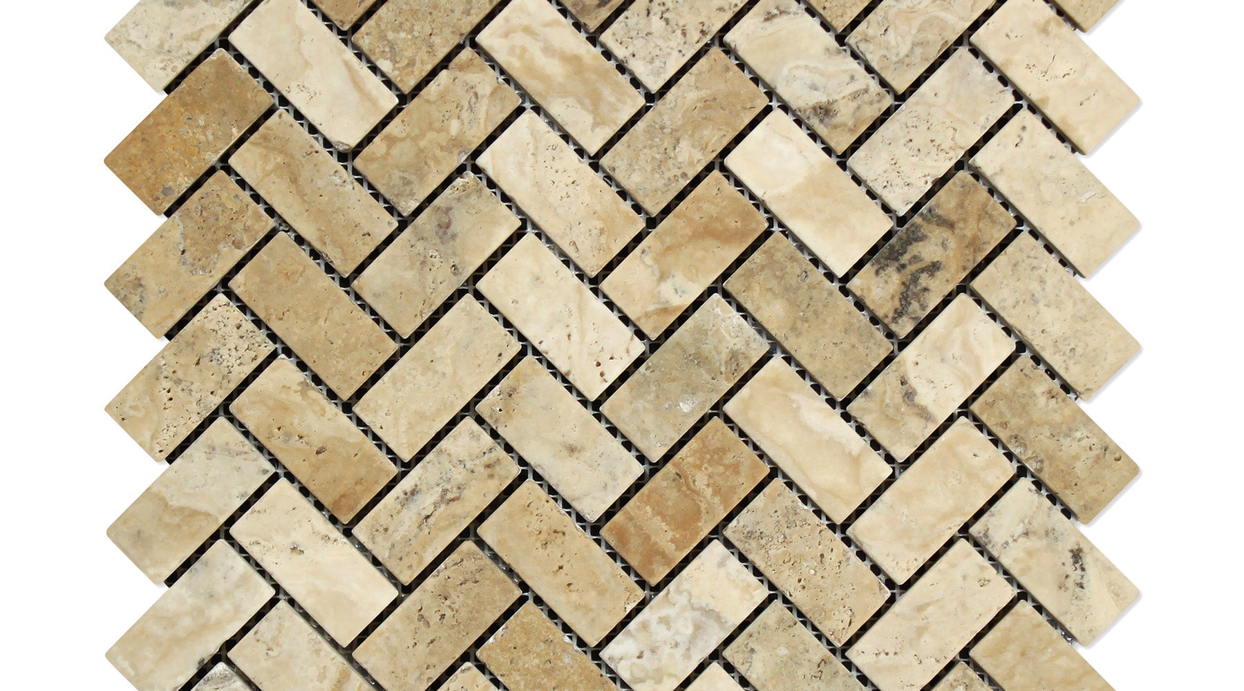 Philadelphia Travertine Mosaic - 1" x 2" Herringbone Tumbled