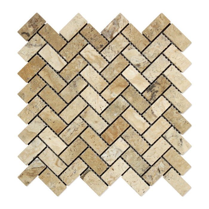 Philadelphia Travertine Mosaic - 1" x 2" Herringbone Tumbled