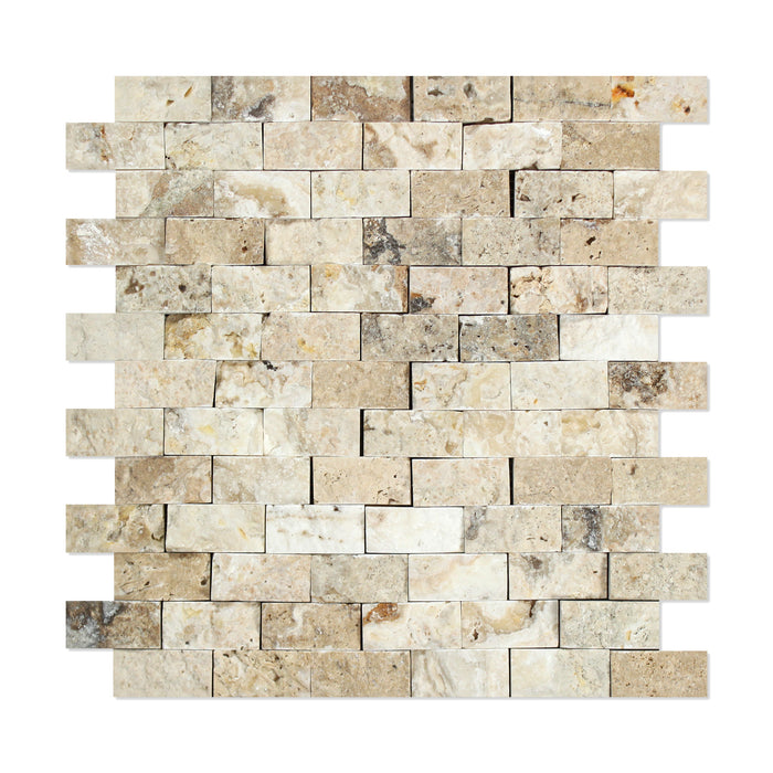 Philadelphia Travertine Mosaic - 1" x 2" Brick Split Face