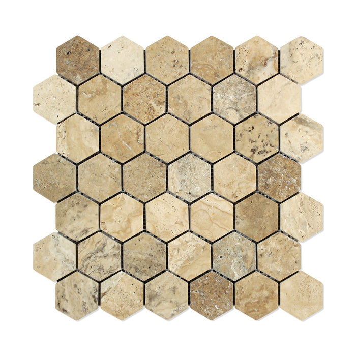 Philadelphia Travertine Mosaic - 2" Hexagon Tumbled