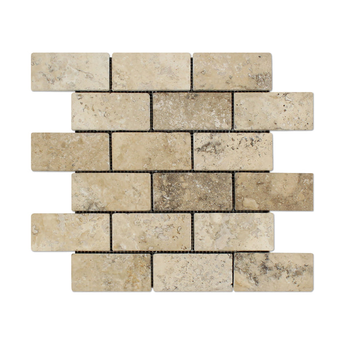 Philadelphia Travertine Mosaic - 2" x 4" Brick Tumbled