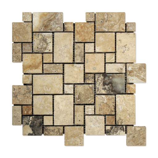 Philadelphia Travertine Mosaic - Mini Versailles Pattern Tumbled