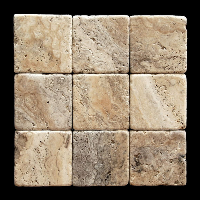 Philadelphia Tumbled Travertine Tile - 4" x 4" x 3/8"