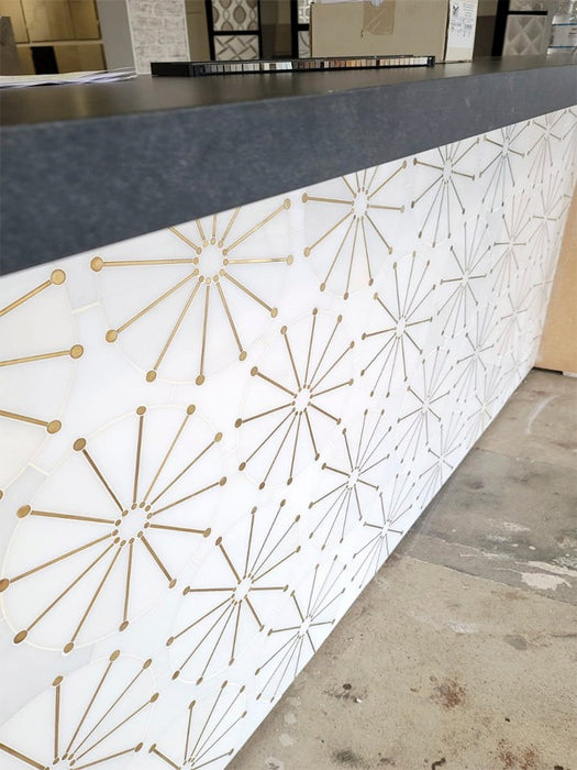 Waterjet Polished Eastern White / Brass Metal & Stone