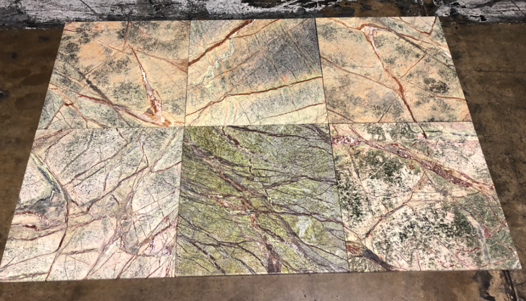 Rain Forest Green Marble Tile - 12" x 12" x 3/8" Brushed