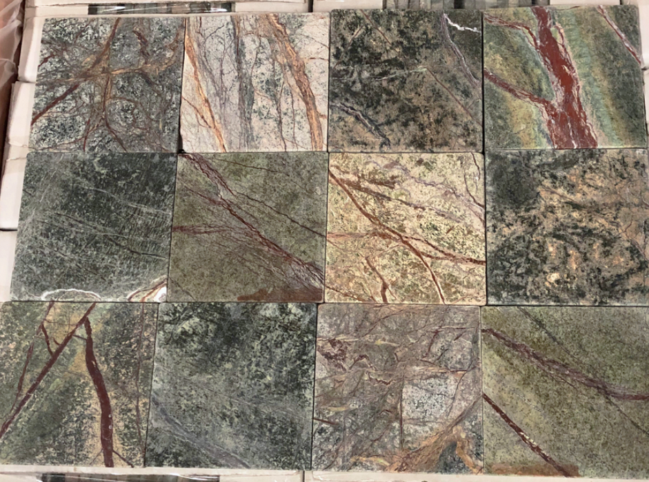 Rain Forest Green Marble Tile - 6" x 6" x 3/8" Tumbled