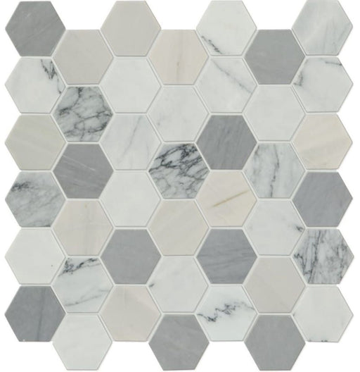 Raine Cirrus Storm Marble Mosaic - 2" Hexagon