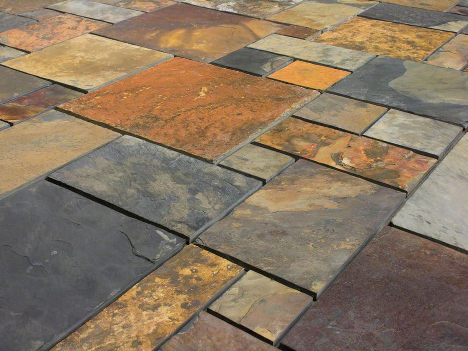 Full Tile Sample - Rich Autumn Slate Tile - 16" x 16" x +/- 1/2" Natural Cleft Face, Gauged Back