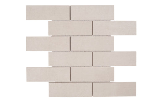 Full Sheet Sample - Fusion Fabric Sand Staggered Porcelain Mosaic - 2" x 6" x 8 MM Matte