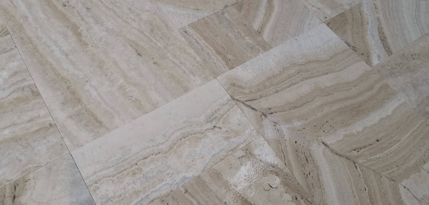 Saturnia Unfilled & Brushed Travertine Versailles Pattern - Various Sizes
