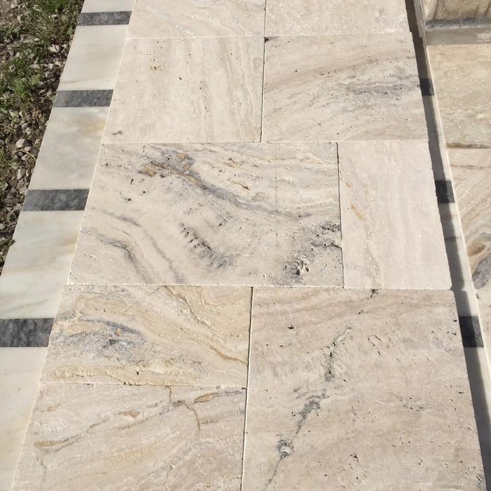Saturnia Tumbled Travertine Versailles Pattern - Various Sizes