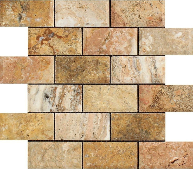 Full Tile Sample - Scabos Beveled Travertine Tile - 3" x 6" x 3/8" Unfilled & Honed
