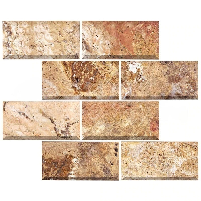 Scabos Beveled Travertine Tile - Unfilled & Honed