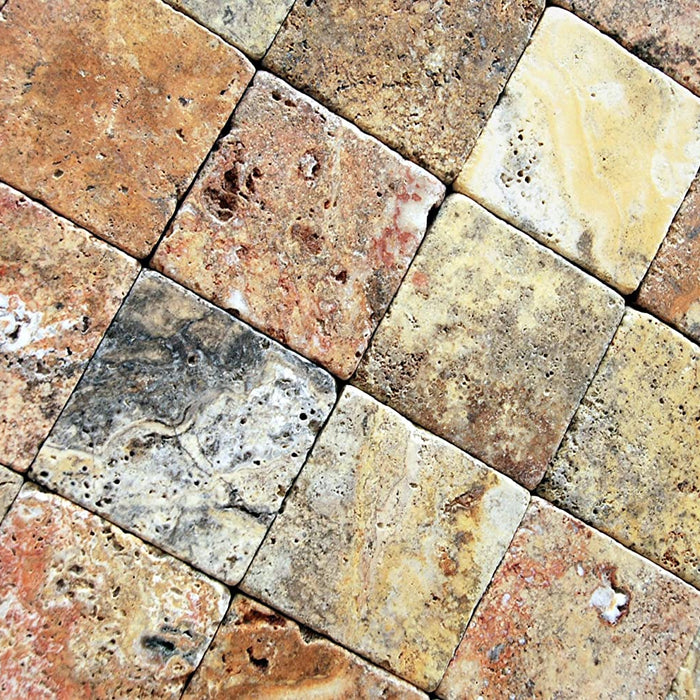 Scabos Cross Cut Travertine Tile - 4" x 4" Tumbled
