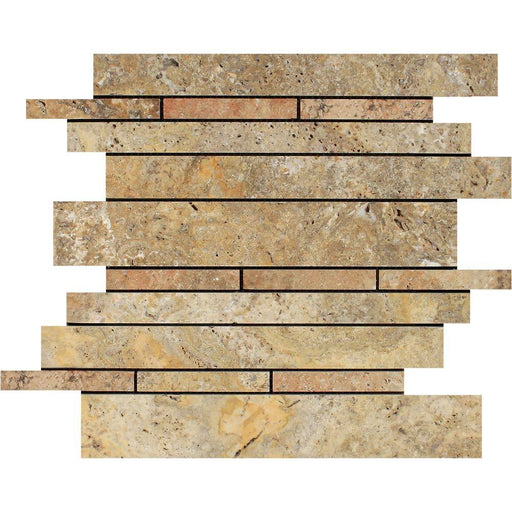 Scabos Travertine Mosaic - Linear Unfilled & Honed