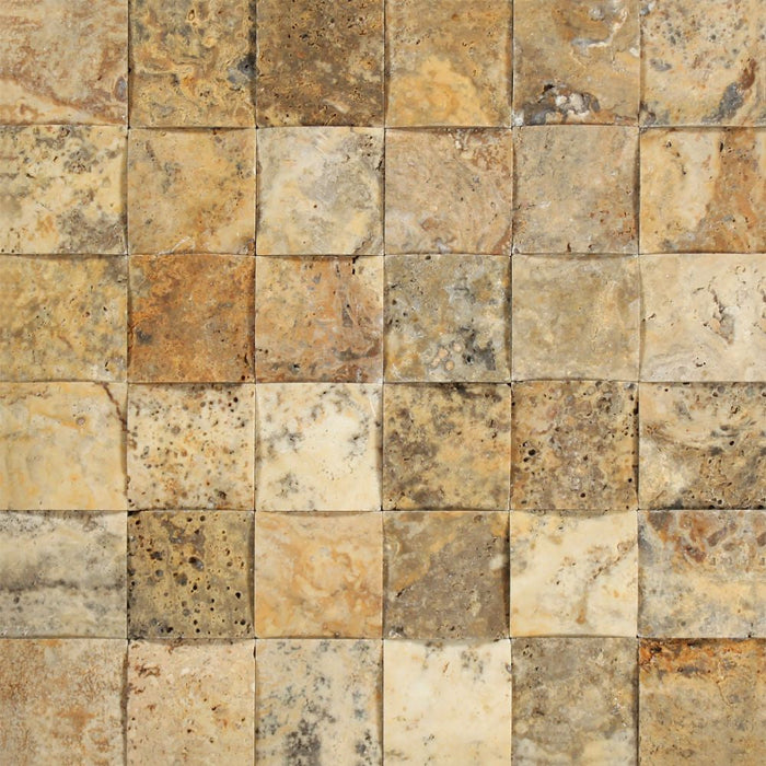 Scabos Travertine Mosaic - 2" x 2" Wavy Unfilled & Honed