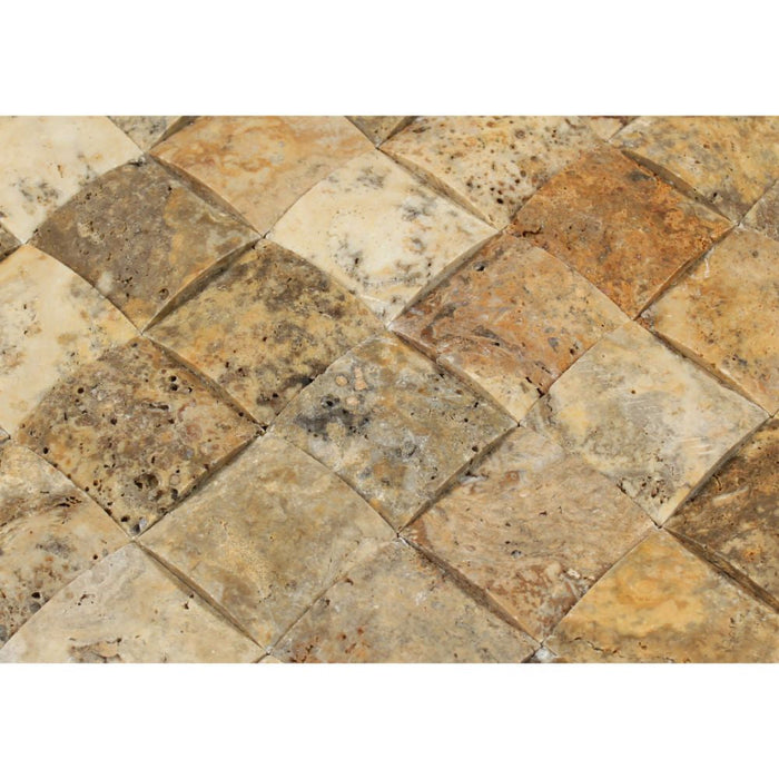 Scabos Travertine Unfilled & Honed Mosaic - 2" x 2" Wavy