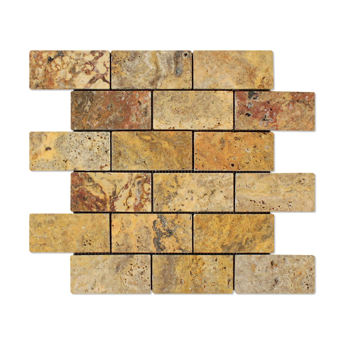 Scabos Travertine Mosaic - 2" x 4" Brick Tumbled