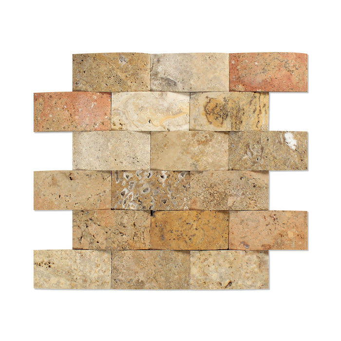 Scabos Travertine Mosaic - 2" x 4" Wavy Brick Tumbled