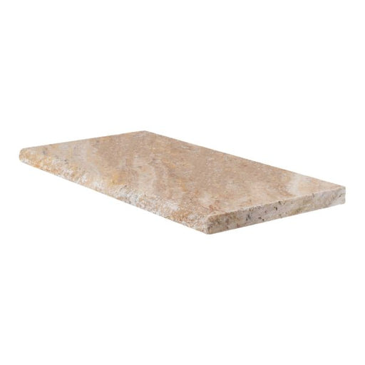 Scabos Tumbled Travertine Bullnose Edge Pool Coping - 12" x 24" x 1 1/4"