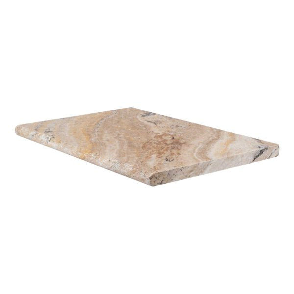 Scabos Tumbled Travertine Bullnose Edge Pool Coping - 16" x 24" x 1 1/4"